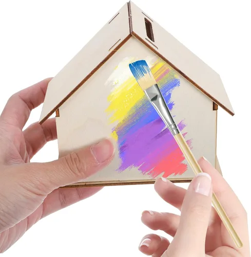 Vista 6 de Kisangel 5 alcancías de madera sin terminar, caja de ahorro de casa pintable con tapón de goma inferior, juguetes educativos de manualidades