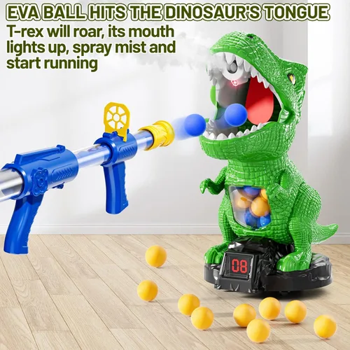 Vista 4 de NIPLOOOW Juguetes de disparo de dinosaurios movibles para niños de 3 a 8 años, juguete de tiro móvil con lanzador de bomba de aire, juego