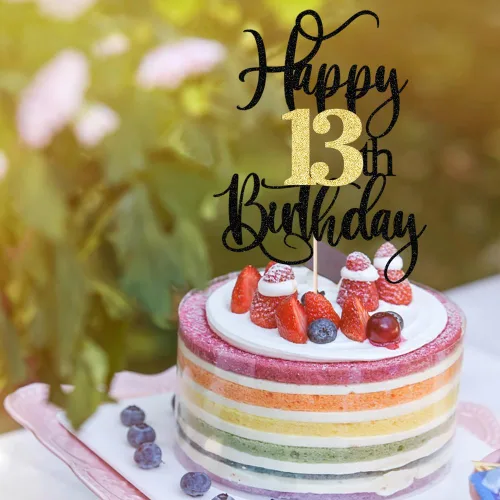 Vista 5 de Decoración para pastel de cumpleaños número 13 con destellos negros y dorados para tartas de 13 años, decoración para pastel de 13 años, decoración