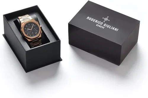 Vista 4 de Reloj cronógrafo analógico negro DIAL oro rosa CASE para hombre MSTC-71000003, oro rosa, Oro Rosa, Moderno