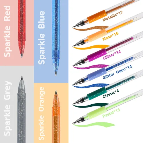Vista 3 de Paquete de 202 bolígrafos de gel para libros de colorear para adultos, 104 bolígrafos de artista que incluyen 100 bolígrafos de colores, 4