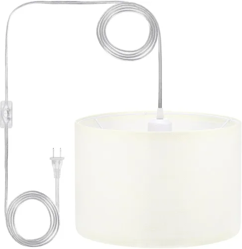 Vista 14 de PATIKIL - Lámpara colgante con enchufe, lámpara de 15 pies con cable de cuerda y interruptor de encendido/apagado, pantalla de tela de lino, enchufe
