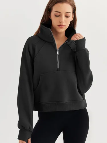 Vista 3 de WYNNQUE Womens Half Zip Cropped Pullover Sweatshirts Fleece Quarter Zipper Hoodies Winter Clothes Sweaters Thumb Hole