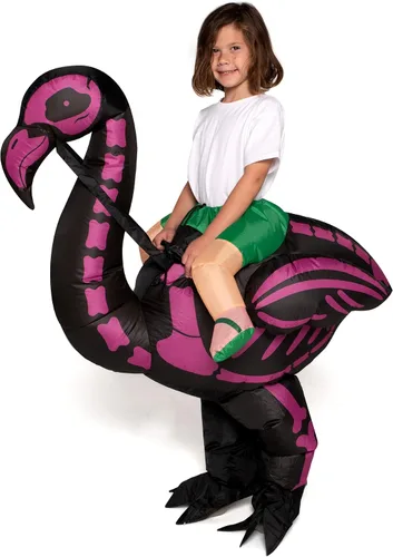 Vista 4 de Spooktacular Creations Disfraz inflable para niños, disfraz inflable de flamenco, esqueleto de flamenco para fiestas de Halloween, a