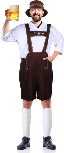 Vista 4 de SATINIOR Disfraz de Oktoberfest bávaro para hombre, disfraz de hombre bávaro alemán, taza de cerveza de vidrio con asa para fiesta de Halloween