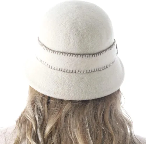Vista 5 de Sombrero de pescador de lana de invierno elegante para mujer, estilo vintage de los años 20, sombreros de bolos Cloche