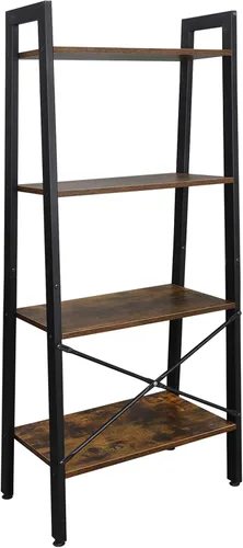 Vista 3 de Estantería industrial de 4 niveles con marco de metal de madera para sala de estar, dormitorio, baño, cocina