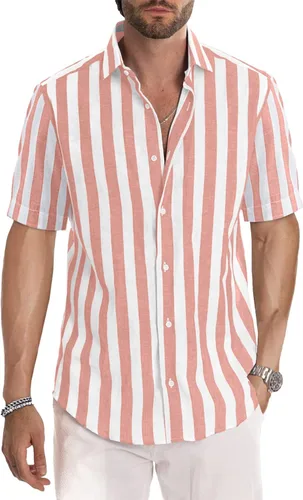 Vista 99 de JMIERR Camisas de vestir a rayas con botones y manga corta para hombre