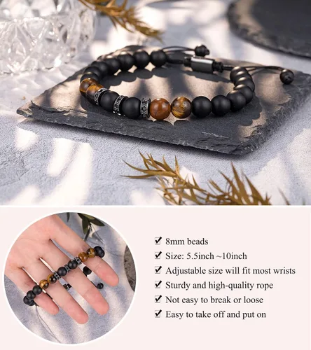 Vista 4 de UNGENT THEM Pulsera ajustable para hombre, aniversario, cumpleaños, Navidad, graduación, regalo para él, hombre, niños