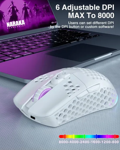 Vista 4 de SOLAKAKA SM600 Plus Ratón inalámbrico para juegos Bluetooth con carcasa de panal de abeja, botones laterales, tres modos personalizables