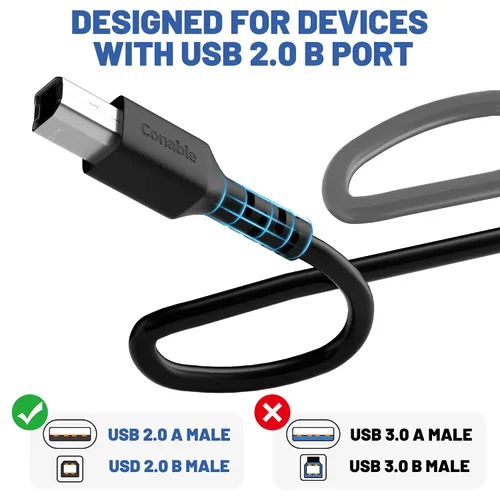Vista 4 de Cable de impresora de 2 pies, USB 2.0 USB-A a USB-B, compatible con HP, Canon, Epson, DAC, Dell, Brother, Brother, Lexmark, Xerox, Samsung, Piano