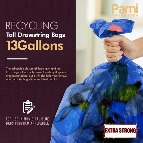Vista 2 de PAMI Bolsas de basura altas con cordón de reciclaje para cocina, bolsas de basura de plástico extra fuertes, forros gruesos para cubos de basura