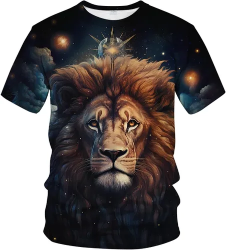 Vista 4 de Camiseta para hombre con estampado de león animal de la Vía Láctea