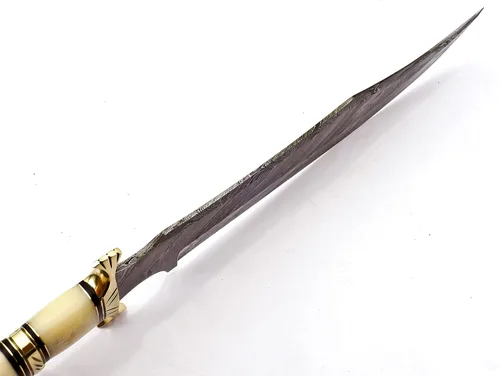 Vista 6 de Delta: hecho a mano de acero de Damasco Bowie cuchillo mango hueso de camello Artesanía artesanal, funda de cuero, pieza de exhibición decorativa