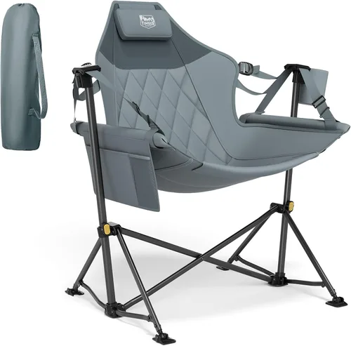 Vista 12 de TIMBER RIDGE Silla de camping hamaca con respaldo ajustable, hamaca plegable resistente que soporta 300 libras, silla hamaca portátil para camping