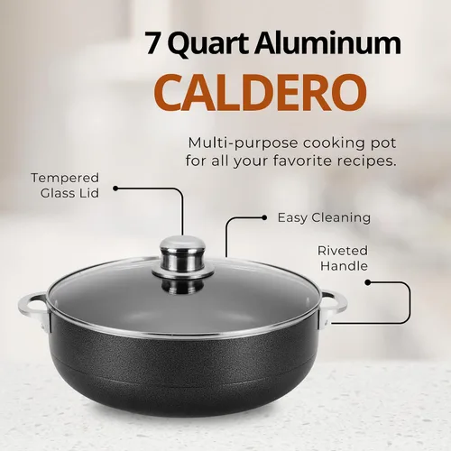 Vista 9 de Alpine Cuisine Olla de aluminio antiadherente de 7 cuartos de galón con tapa de vidrio y mango remachado, utensilios de cocina resistentes
