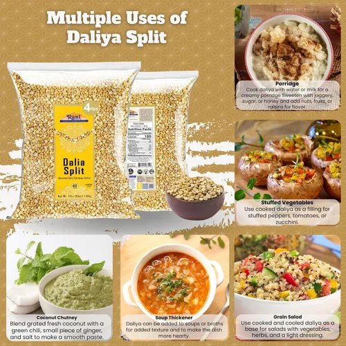 Vista 3 de Rani Daliya Split (Garbanzos partidos asados Dalia) 4lbs (64oz) ~ Todo natural Vegano Origen indio