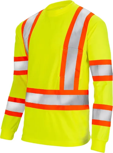 Vista 7 de JORESTECH Camisa de trabajo de seguridad negra de manga larga - Alta visibilidad dos tonos amarillo/lime - ANSI/ISEA