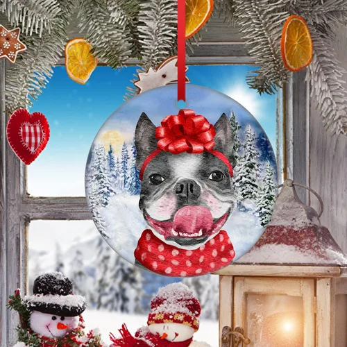 Vista 4 de Adorno de Navidad de Bulldog Francés para mamá, adorno colgante de Navidad para perro, idea de cachorro, adorno de Navidad para cachorro 2023