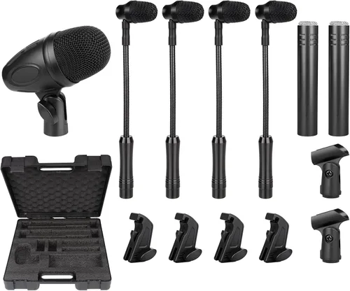 Vista 11 de Depusheng Kit de micrófono dinámico con cable de 5 piezas (completamente metálico) para bombo, tom/redoblante y platillos - Micrófono para tambores