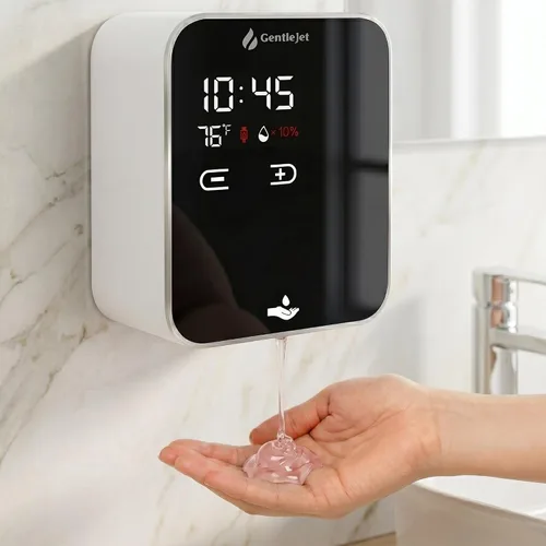 Vista 8 de GentleJet AuraJet - Dispensador automático de jabón líquido para montaje en pared, sensor sin contacto, pantalla LED, 5 niveles ajustables
