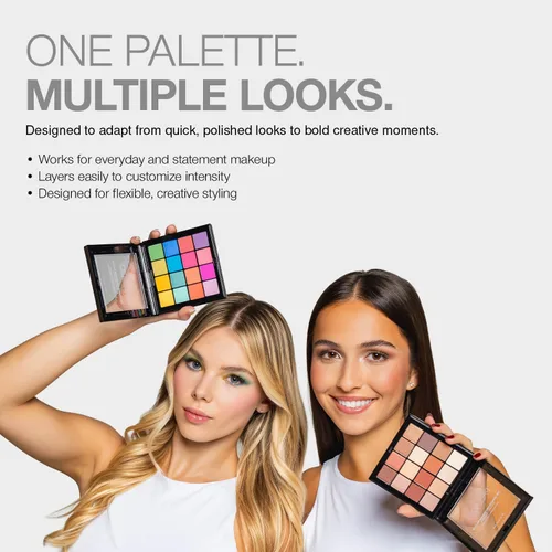 Vista 4 de Palladio Ultimate Pro Paleta de maquillaje de sombra de ojos, 16 colores de polvo de alta pigmentación, mate, brillo, acabados satinados
