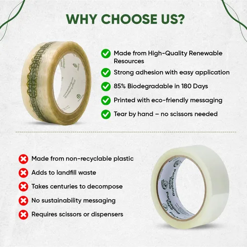 Vista 7 de Cinta de embalaje biodegradable Cinta de embalaje de celulosa a base de plantas Adhesivo multiusos resistente para envío, mudanza, oficina