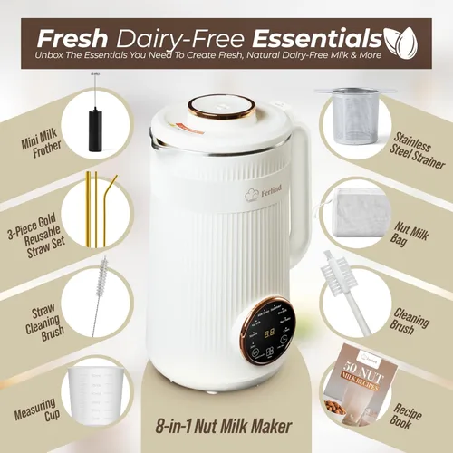 Vista 2 de NUEVO Fabricante de Leche de Nueces 8-en-1 para 32 oz de Leche de Almendra Casera, Leche de Avena, Leche de Soja, Leche de Coco Sin Lácteos, Bebidas