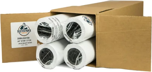 Vista 3 de Papel Bond de inyección de tinta sin recubrimiento de 20 libras, 24" x 150', núcleo de 2", 4 rollos por caja