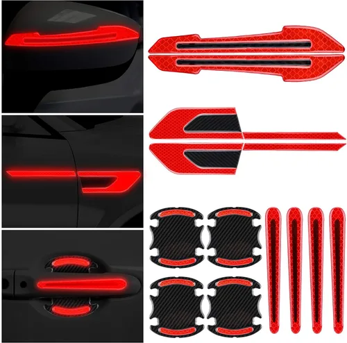 Vista 7 de Juego de 12 calcomanías reflectantes para automóvil, calcomanías de advertencia reflectantes para espejo retrovisor, protectores de copa de puerta