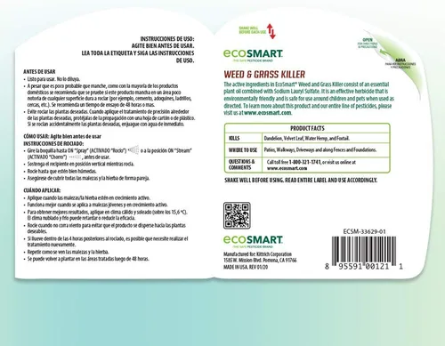 Vista 5 de EcoSmart Fórmula en aerosol natural sin glifosato lista para usar para césped, patios, entradas y adoquines, botella de 24 onzas