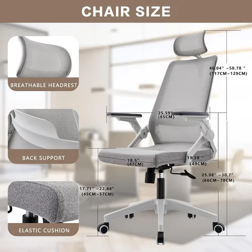 Vista 5 de Silla ergonómica para computadora de oficina para comodidad durante todo el día, soporte lumbar dinámico y reposacabezas ajustable, silla