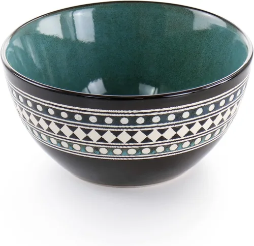 Vista 5 de Elama Blue Sage - Vajilla de cerámica de 16 piezas con doble tazón, color azul