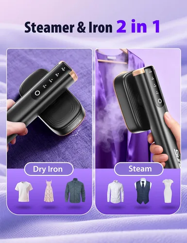 Vista 3 de Vaporizador de viaje para ropa con depósitos de agua de 6.1 fl oz, calentamiento rápido de 15 segundos, rendimiento de vapor fuerte de 0.91 oz/yd²
