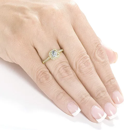 Vista 3 de Kobelli Anillo de compromiso de diamante de corte Asscher de 12 quilates (quilates) en oro amarillo de 14 quilates