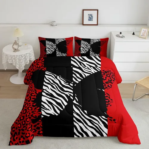 Vista 37 de Manfei Juego de edredón con estampado de leopardo, tamaño individual, juego de ropa de cama con estampado de guepardo marrón y negro, 2 piezas Negro