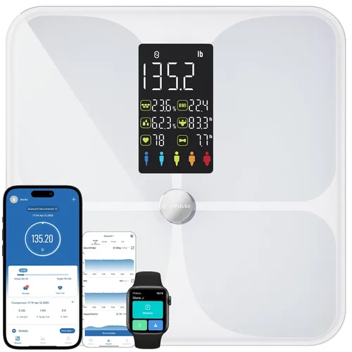 Vista 10 de Lepulse Báscula para peso corporal, báscula digital inteligente para baño con masa muscular IMC, 20 métricas de composición corporal, básculas