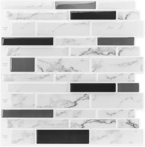 Vista 8 de LONGKING 10 hojas azules de despegar y pegar para pared de cocina, azulejos de pared contra salpicaduras de cocina, azulejos impermeables para baño