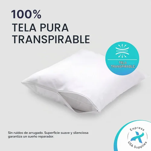 Vista 4 de Juego de 2 protectores de almohada impermeables estándar/Queen, equilibrio de temperatura, recomendado por alergólogos, protectores transpirables