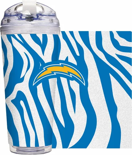 Vista 54 de Rico Industries NFL Football Glitter 24 onzas Vaso de purpurina acrílico con tapa con bisagra, Vaso de doble pared oficialmente licenciado con pajita