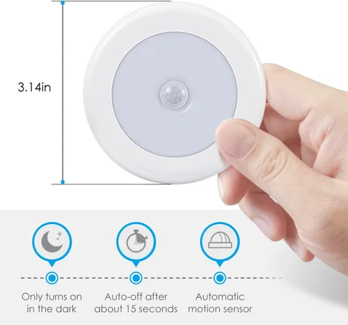 Vista 5 de AMIR Luz con sensor de movimiento mejorada de 3.15 pulgadas para interiores, inalámbrica, funciona con pilas, luces LED nocturnas adhesivas