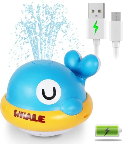 Vista 7 de Juguetes de baño para bebés, juguetes de baño para niños de 1 a 3 años, juguetes de bañera recargables con rociador de ballenas iluminados, juguetes