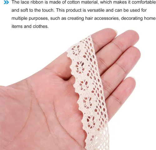 Vista 4 de MECCANIXITY Cinta de encaje de 10 yardas y 1 pulgada de algodón para manualidades, envoltorios de regalo, diademas, boda, color beige, estilo 11