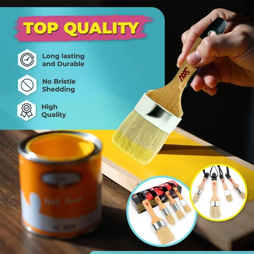Vista 2 de Juego de 4 pinceles de cera de tiza, incluye 3 pequeños para pintura de muebles y 1 juego de pinceles de pintura de cerdas grandes compatibles
