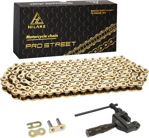 Vista 5 de Cadena de motocicleta 420H 132 eslabones sin junta tórica con enlace maestro de conexión, cadena de transmisión resistente para motocicleta