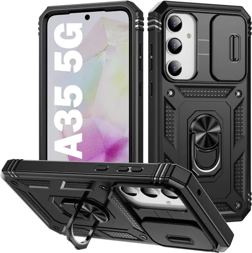 Vista 200 de PASNEW Funda militar para iPhone 13 Pro Max, cubierta de cámara deslizante y soporte de anillo de metal de 360°, carcasa rígida multicapa resistente
