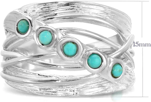 Vista 3 de Wrap Overlapping 925 Sterling Silver Ring with Turquoise - Wrap Around Silver Ring- Silver Turquoise Jewelry For Women- Silver Crisscross Rings
