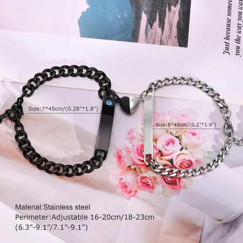 Vista 5 de MEALGUET - Pulseras magnéticas personalizadas para parejas de atracción mutua, pulseras de identificación trenzadas con nombre, conjunto de pulseras