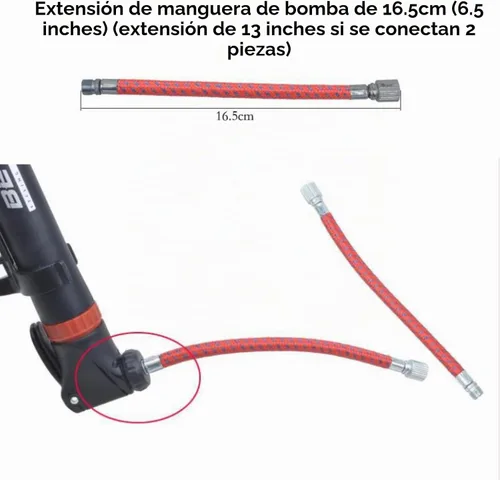 Vista 2 de Manguera de extensión de inflador de bomba de aire para bicicleta de carretera MTB, válvula Schrader, alta presión, 16.5CM, 2 unids/set
