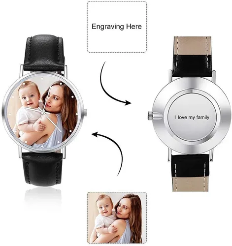 Vista 8 de Lovejewelry Relojes con foto personalizados para hombres y mujeres, correa de cuero, reloj de pulsera personalizado con cualquier nombre